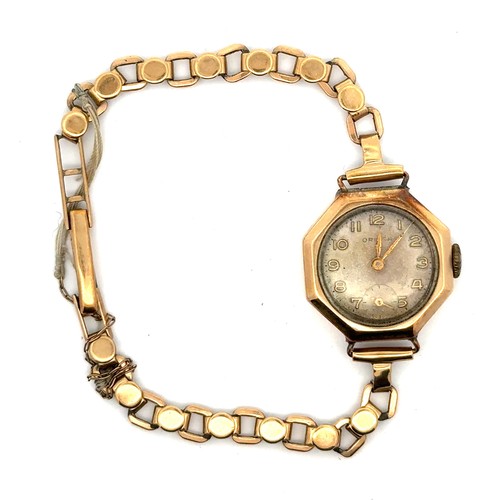 570 - Orisa 9ct gold ladies wristwatch and strap, total weight 14.3g, in box.