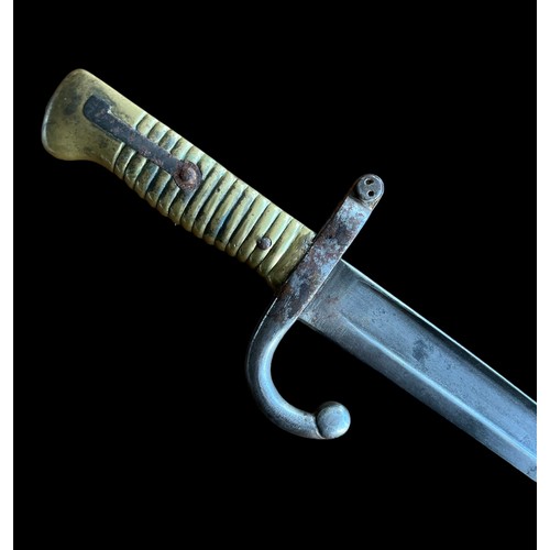 88 - French chassepot bayonet, inscribed to spine of blade, total length 70cm, without scabbard.