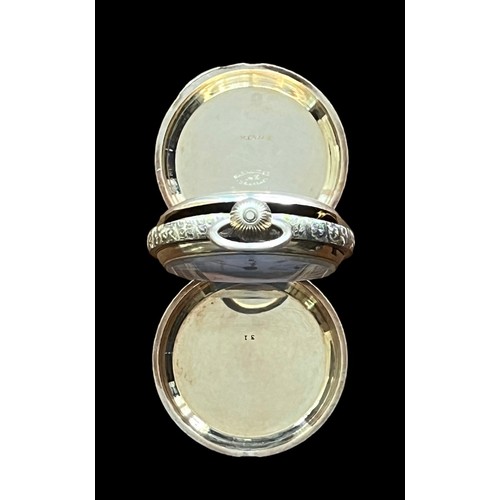 541 - Elgin Natl Watch Co 14ct Gold Hunter pocket watch, white enamelled dial with black Roman Numerals, s... 