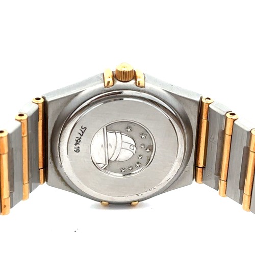 602 - 2001 Ladies Omega Constellation wristwatch, 18k gold & steel, mother of pearl diamond dial, with box... 