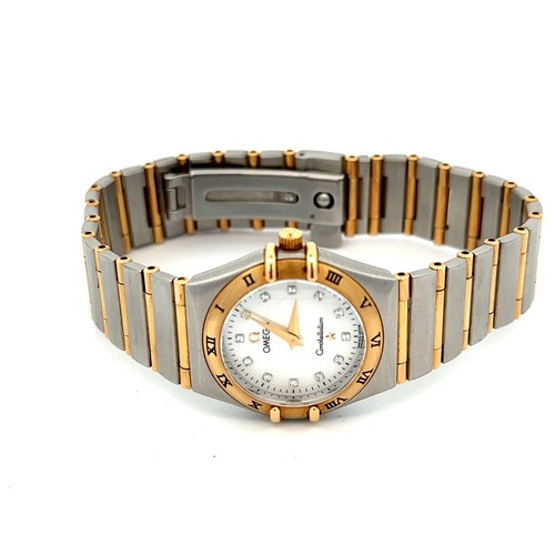 602 - 2001 Ladies Omega Constellation wristwatch, 18k gold & steel, mother of pearl diamond dial, with box... 