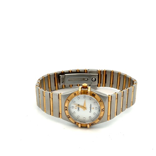 602 - 2001 Ladies Omega Constellation wristwatch, 18k gold & steel, mother of pearl diamond dial, with box... 