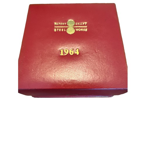 635 - Gents 1964 9ct gold Omega wristwatch with original box, guarantee booklet and purchase papers. Inscr... 