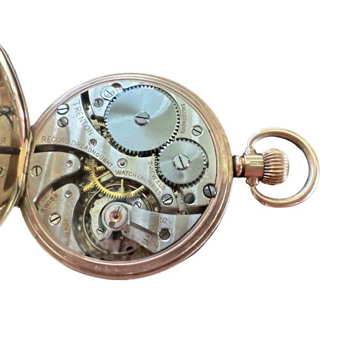 542 - c1929 Record Dreadnought 9ct gold pocket watch, total weight 75g, manual wind, in working order.