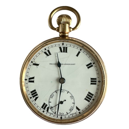 542 - c1929 Record Dreadnought 9ct gold pocket watch, total weight 75g, manual wind, in working order.