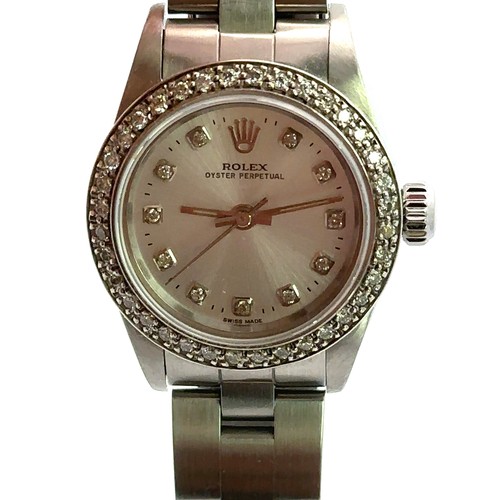 572 - 1995 Ladies Rolex Oyster Perpetual wristwatch, Steel with 18k gold & Diamond Bezel and Diamond Dot D... 