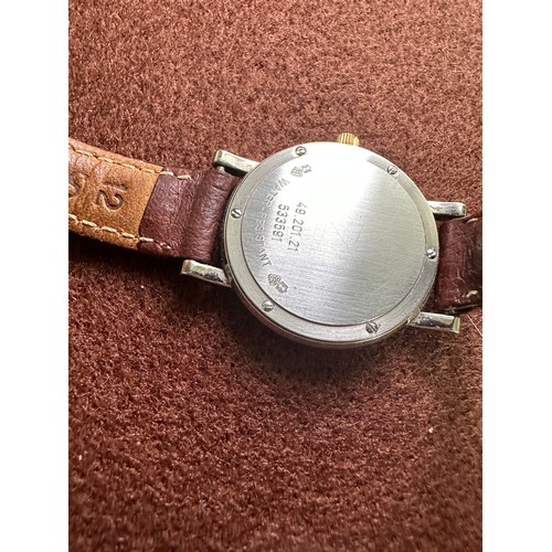 608 - Ladies Corum ROMVLVS wristwatch, steel on leather strap with original buckle, quartz movement, in wo... 