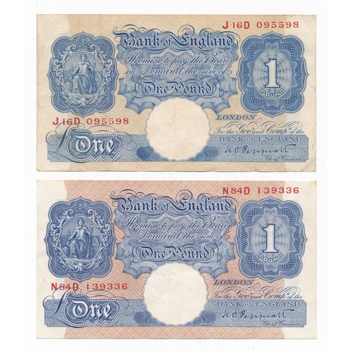 250 - Peppiatt 1940 (29 Mar) £1 Emergency Issue pair with N84D 139336 extremely fine and J16D 095598 very ... 