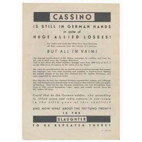 215 - ‘The Cassino Debacle’ (1944) Second World War airborne German Propaganda leaflet, Battle of Monte Ca... 