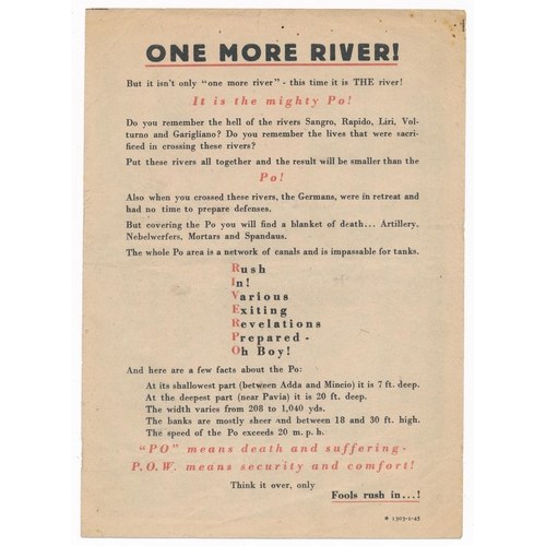 221 - ‘One More River!’ Second World War airborne German Propaganda pair of leaflets (x2), front depicts B... 