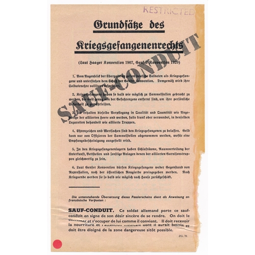 226 - ‘Safe Conduct’ Second World War D-day Safe Conduct German response ‘Safe Conduct’ leaflet, a rare le... 