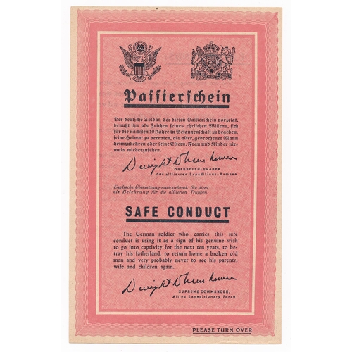 226 - ‘Safe Conduct’ Second World War D-day Safe Conduct German response ‘Safe Conduct’ leaflet, a rare le... 