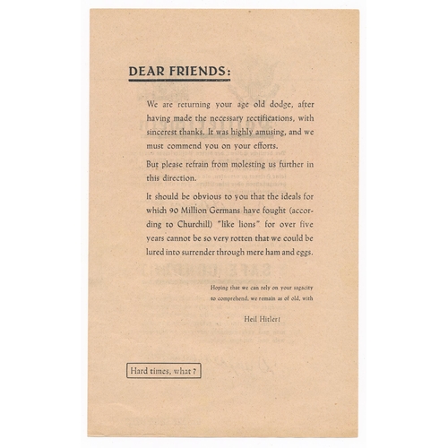 226 - ‘Safe Conduct’ Second World War D-day Safe Conduct German response ‘Safe Conduct’ leaflet, a rare le... 