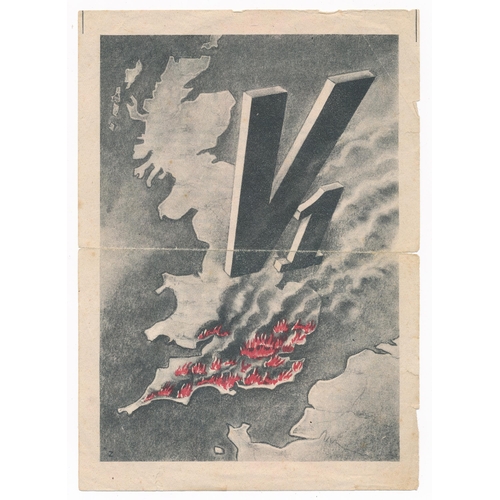 229 - V-1 (July 1944), Second World War airborne German Propaganda leaflet, front depicts Southern England... 