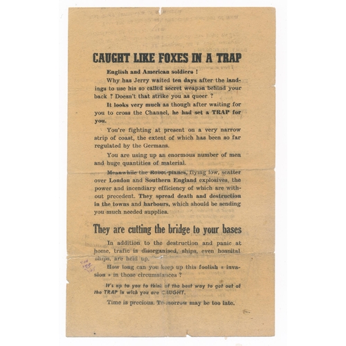 234 - ‘Caught Like Foxes in a Trap’ Second World War German airborne German Propaganda leaflet, flyer aime... 