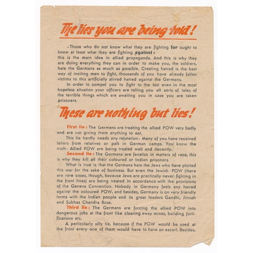 235 - ‘The lies you are being told!’ Second World War Italian Theatre Propaganda leaflet, German aimed at ... 