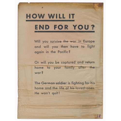 243 - ‘Next, Please!’ Second World War German airborne Propaganda leaflet, front depicts a soldier running... 