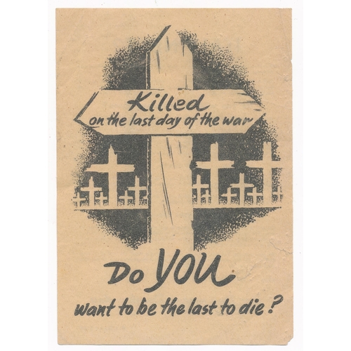 245 - ‘Do you want to be the last to die?’ Second World War German airborne Propaganda leaflet, front depi... 