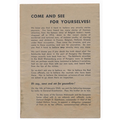 246 - ‘Come and See for Yourselves!’ Second World War German airborne Propaganda leaflet, leaflet outlines... 