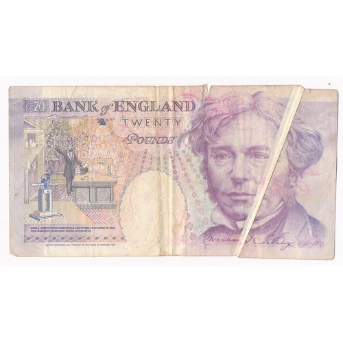 253 - Error: George M. Gill £20 banknote, 5 June 1991, serial number A40 674693, with crease in note resul... 