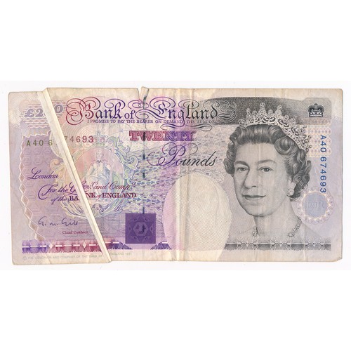 253 - Error: George M. Gill £20 banknote, 5 June 1991, serial number A40 674693, with crease in note resul... 