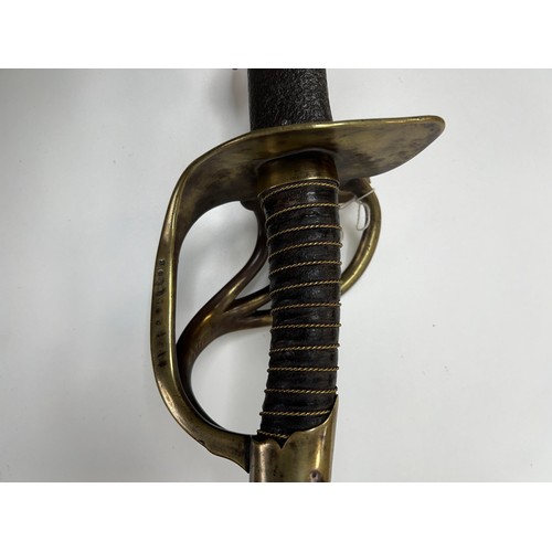 67 - French Waterloo period heavy cavalry troopers sword, single edged spear point blade with double full... 