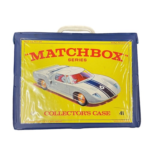 90 - Matchbox. 48-Car Carry Case (Ford GT40 No. 41 illustration, darker blue) and light blue plastic inne... 