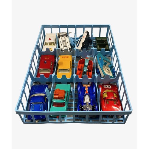 90 - Matchbox. 48-Car Carry Case (Ford GT40 No. 41 illustration, darker blue) and light blue plastic inne... 