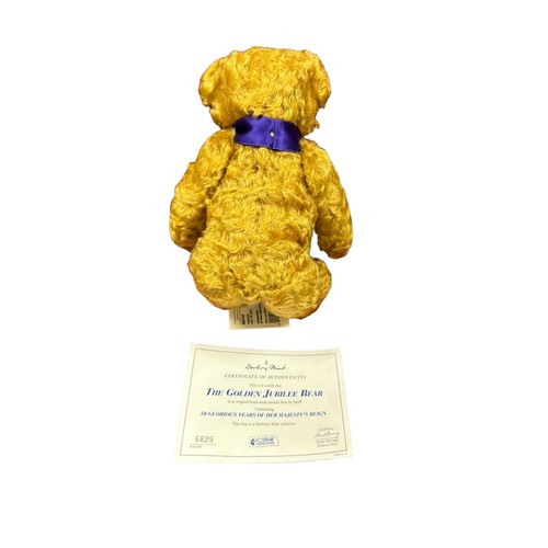 327 - Steiff. The Golden Jubilee Bear, 50 years of HM Queen Elizabeth reign, golden mohair, H28cm, yellow ... 