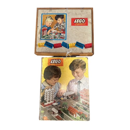 224 - Lego. 1950s onwards System set, generally excellent in good plus wooden box, with range of Lego piec... 