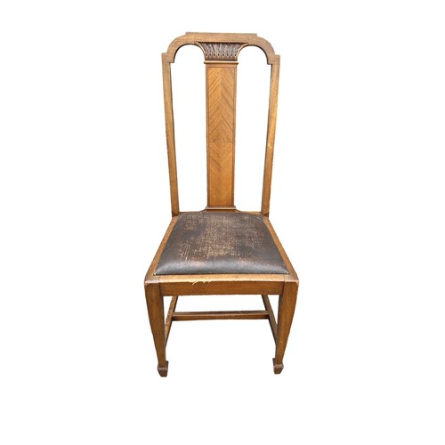 429 - Set of 6 mahogany dining chairs, veneered central pillar with carved top, drop in leather upholstere... 