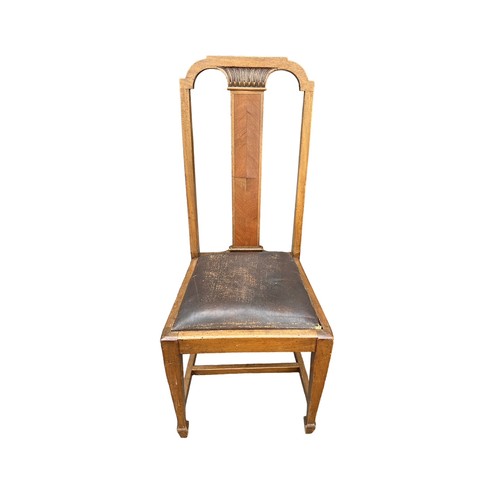 429 - Set of 6 mahogany dining chairs, veneered central pillar with carved top, drop in leather upholstere... 