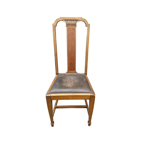 429 - Set of 6 mahogany dining chairs, veneered central pillar with carved top, drop in leather upholstere... 