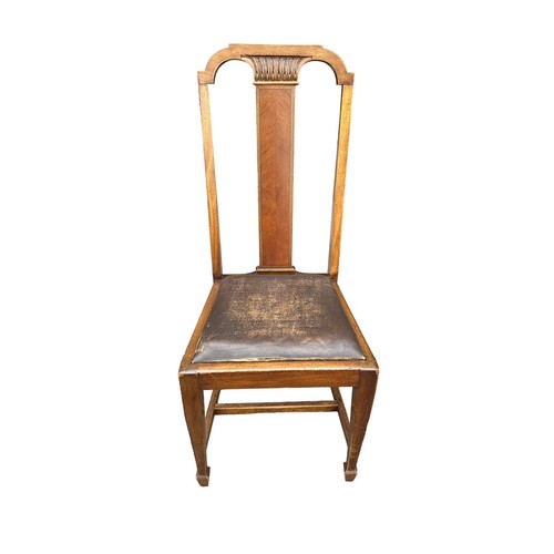 429 - Set of 6 mahogany dining chairs, veneered central pillar with carved top, drop in leather upholstere... 