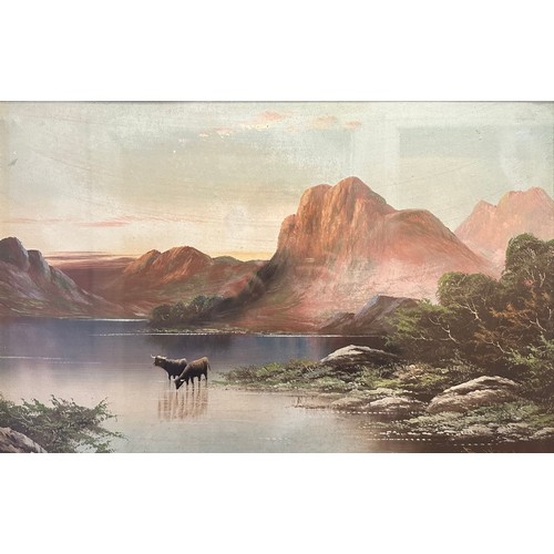 411 - B. Ward (Early 20th Century) – Gouache framed landscape painting depicting highland cattle resting i... 