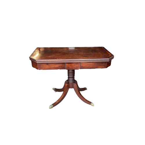 430 - Early 19th Century mahogany cross-banded card table on central column with 4 splayed legs. Width 91c... 