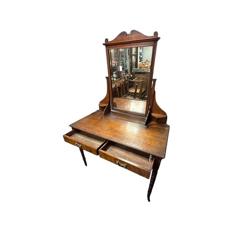 432 - Edwardian walnut dressing table with large mirror, width 107cm, depth 53cm, height 165cm.