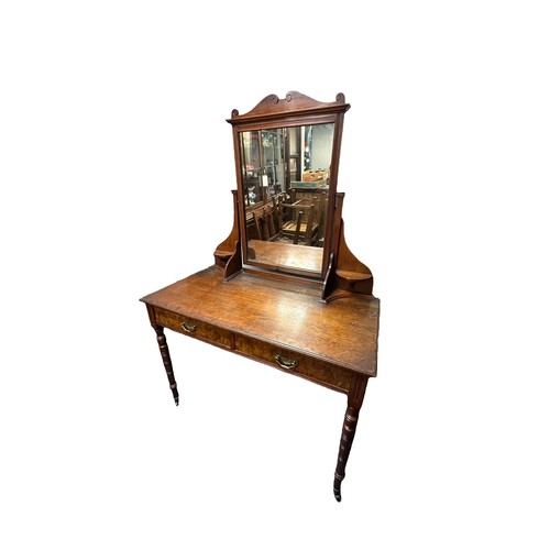 432 - Edwardian walnut dressing table with large mirror, width 107cm, depth 53cm, height 165cm.