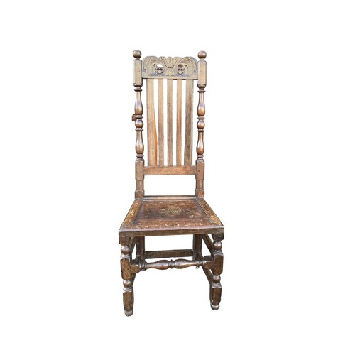 435 - Late 17th Century oak slatted back high chair (height 121cm) with walnut example of similar period (... 