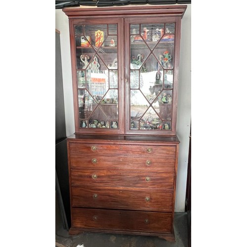 436 - Late 18th/ early 19th Century astragal glazed mahogany secretaire bookcase, adjustable shelves, with... 