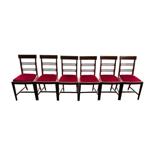 440 - A set of 6 George III style mahogany and line inlaid chairs, circa 1910, each with overlapping crest... 