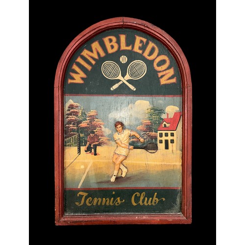 331 - A Wimbledon Tennis Club wooden hand painted raised panel sign. “Wimbledon Tennis”.