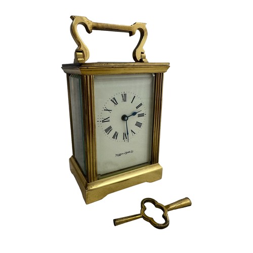 133 - A brass Mappin & Webb carriage clock,15cm high. Clock is running at time of cataloguing.