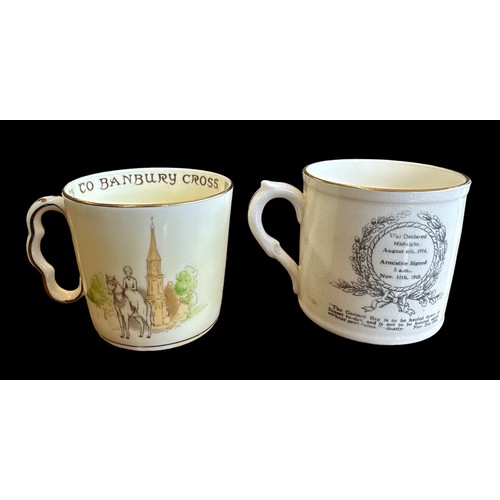 401 - A Great War Peace mug stamped ‘England Nelson China’ to the base and a Crown Staffordshire Fine Bone... 