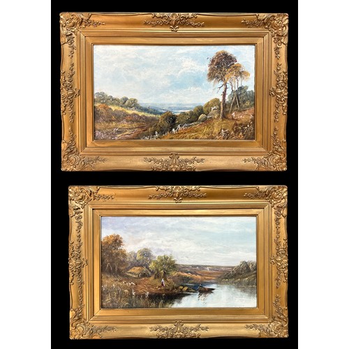 366 - A pair of unsigned oil landscape paintings, both autumnal in colours one depicting a river cottage s... 