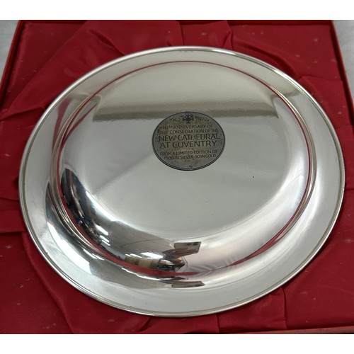 187 - Coventry Cathedral silver 'Armada' style dish commemorating the 10th anniversary of the consecration... 