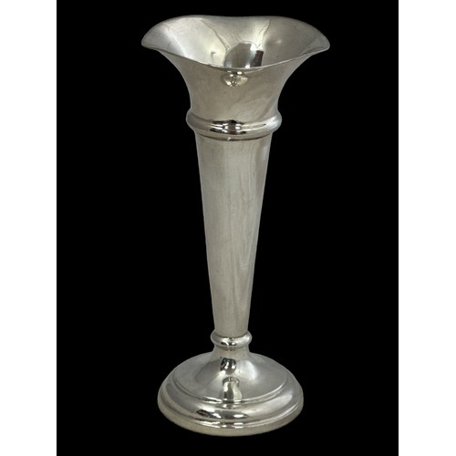 195 - A silver vase by J. Collyer in trumpet design with tapered body and circular base. Height approx 18c... 