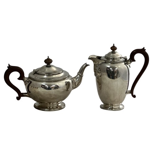 210 - Silver teapot and coffee pot/ hot water pot by Adie Brothers, both with 1926 Birmingham hallmarks. T... 