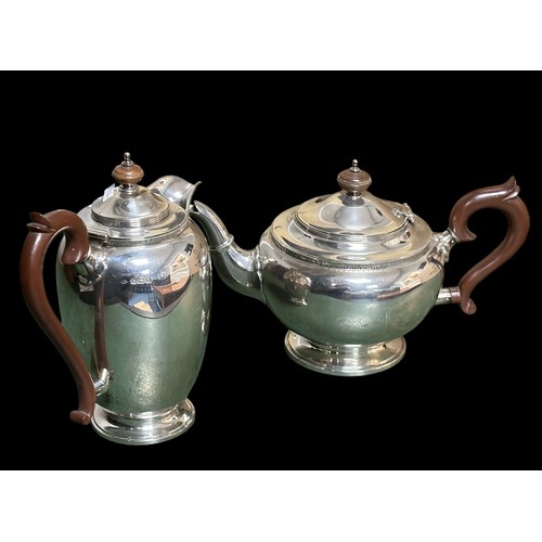 210 - Silver teapot and coffee pot/ hot water pot by Adie Brothers, both with 1926 Birmingham hallmarks. T... 