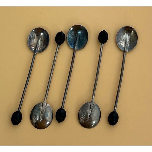 202 - Five silver coffee spoons with coffee bean . Hallmarks for Adie Brothers, 1925, Birmingham. Weight 2... 